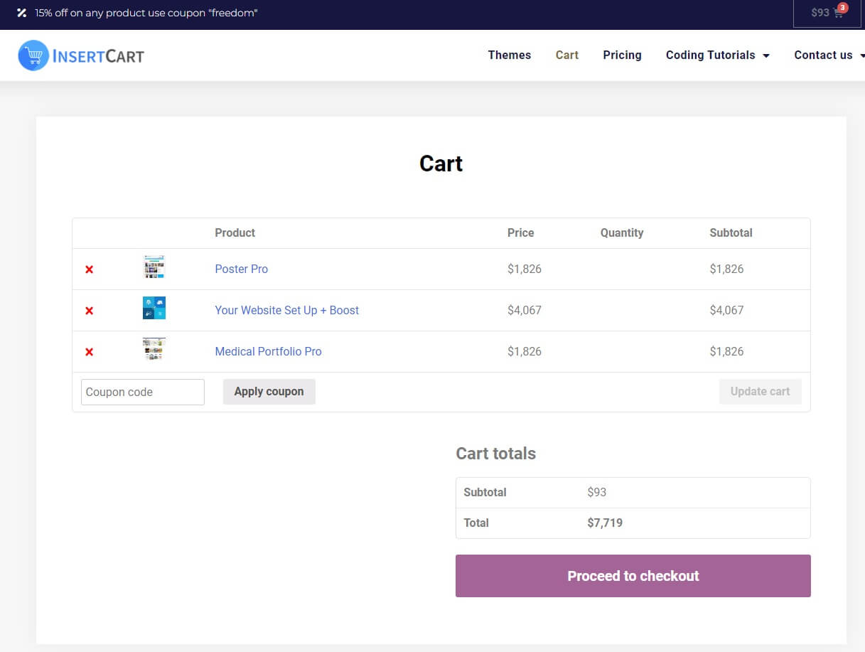 cart page update