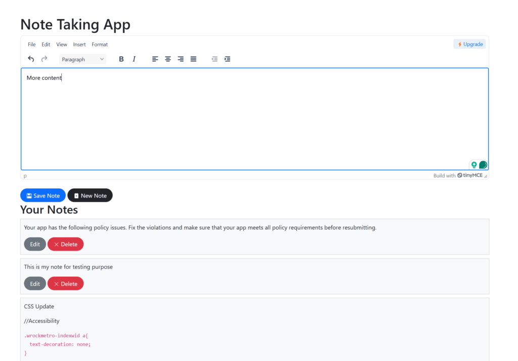 PHP note taking app